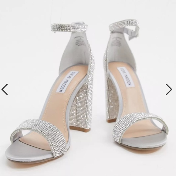 STEVE MADDEN Carrson Silver Ankle Strap Block Heels Formal Sparkly Crystals - Picture 4 of 14